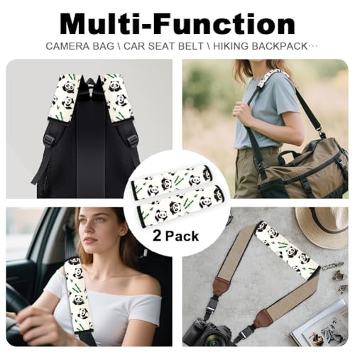 2Pcs Soft Auto Seat Belt Cover Pad Cute Cartoon Panda and Bamboo Print Car Seatbelt Shoulder Cushion for Comfortable Driving, Compatible with All Cars' Seatbelt and Backpack Straps - color: Panda