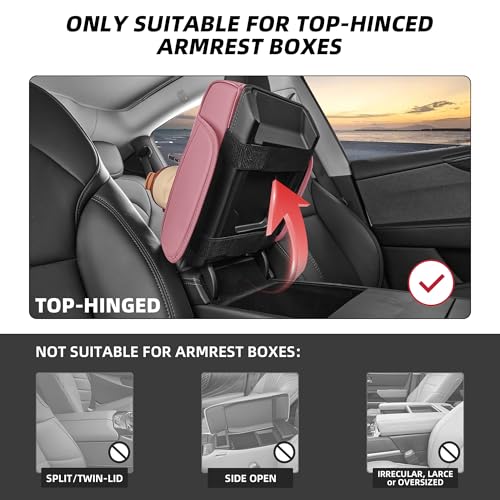 5 in 1 Car Center Console Cover, Armrest Pad with 2 Storage Pockets, Cup Holder, Tissue Box Slot, Phone Holder, Universal Car Interior Organizer (Pink) - color: Pink
