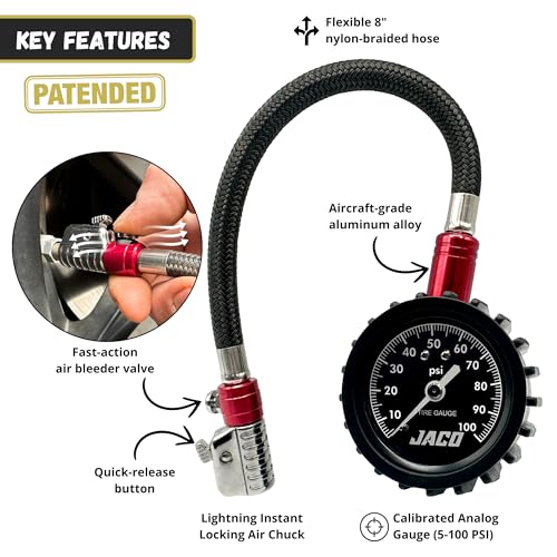 JACO ElitePro-X Tire Pressure Gauge with Lightning Chuck (100 PSI) - size: 100 PSI