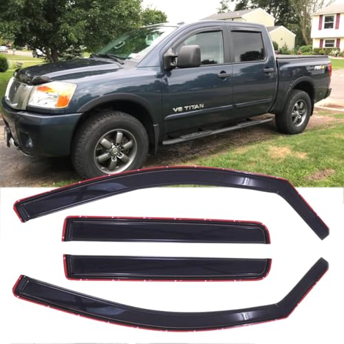 4pcs Original Shatterproof Rainproof Side Window Wind Deflectors for Titan 04-15,in Channel Style Rain Guard Sets,Nice Looking Window Visors,Vent Deflector for 2004-2015 Nissan Titan Crew Cab 194858 - size: In Channel For Titan 04-15 Crew