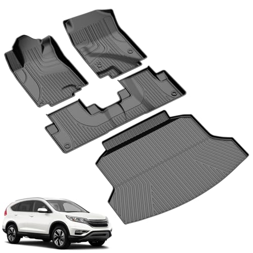 Floor Mats & Cargo Liner Fit for Honda CRV CR-V 2012-2016 LX, SE & EX (Not Fit EX-L & Touring Models) - All Weather Protection Car Floor Liners with Trunk Mat - 1st and 2nd Row Full Set Car Mats Black - color: for Honda CR-V | 2012-2016 | Floor+Cargo Mats