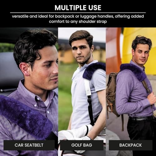 Andalus Genuine Sheepskin Car Seat Belt Cover Pad – Soft Fuzzy, Comfy Fluffy Seatbelt Covers, Shoulder Pad Neck Cushion Protector, Car Accessories for Woman, Man, Girl (Lilac, 2-Pack) - color: Lilac
