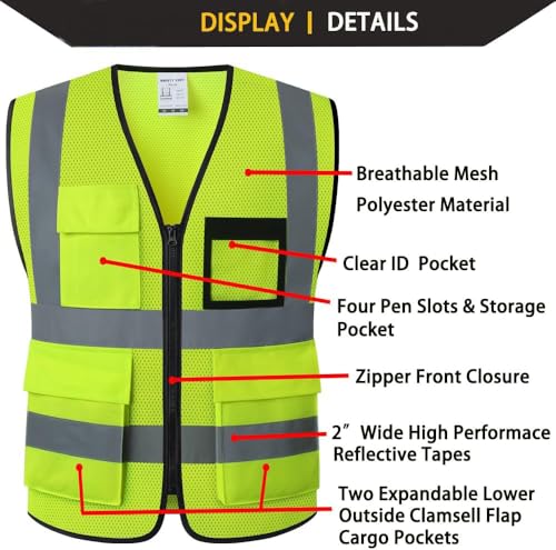 Hi Vis Reflective Safety Vest for Men Women Mesh Class 2 High Visibility Vest with Pockets,Meets ANSI/ISEA Standards(EK170-Mesh-Yellow-M) - color: Yellow-170, size: Medium