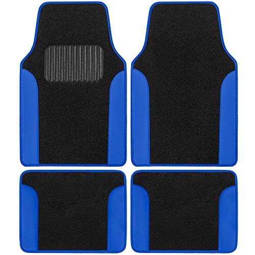 BDK Carpet Floor Mats for Cars, Two-Tone Carpet Car Mat with Faux Leather Accents, Automotive Floor Mat Sets with Built-in Heel Pad, Stylish Interior Car Accessories Blue - color: Blue
