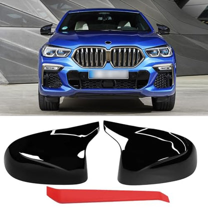 Jaronx Compatible with BMW Mirror Cover X3 G01 2019-2024,X4 G02/X5 G05/X7 G07 2019-2024,X6 G06 2020-2024, Clip-on M Style Horn Rearview Mirror Caps for BMW,Left Driver & Right Passenger (Glossy Black) - size: Mirror Cover Black