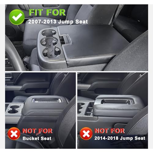 Muslogy Center Console Armrest Cover Fit for Chevy Silverado/Tahoe & GMC Sierra/Yukon 2007-2013 Accessories, Comfort Armrest Pad Console Lid Cushion Vegan Leather Regular Thick(Jump Seat ONLY) - size: 1) 07-13 |Slv&Tahoe&Sra&Yukon| Jump Seat, Regular