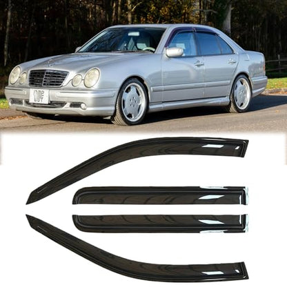 Rainproof Side Window Wind Deflectors for Benz E-Class W210 1996-2002 | Tape-on Sun Rain Guards, Stylish Car Window Visors & Vent Deflectors Installation Tape Included MB07 - size: E-CLASS W210 1996-2002