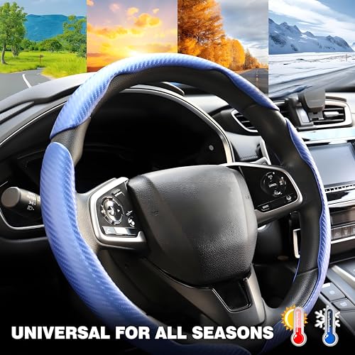 3 Pcs Carbon Fiber Car Steering Wheel Cover, Anti-Skid & Scratch-Proof,Segmented, Butterfly Thin Steering Wheel Cover Men/Women Universal Fit 14.5"-16" Wheel Covers for Cars/Truck/SUV - color: Carbon Fiber Blue, size: 3 PCS