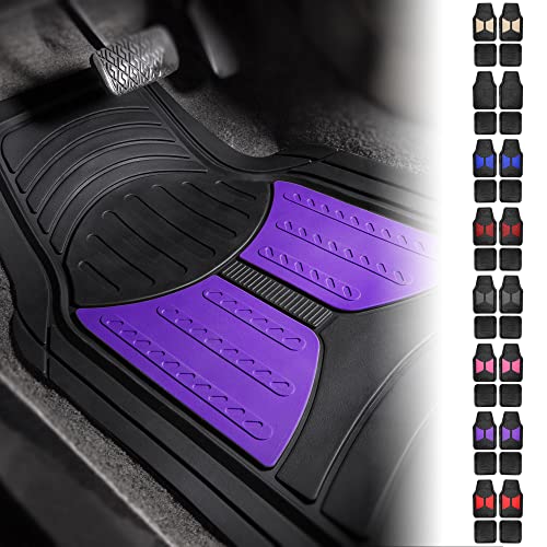 FH Group Automotive Floor Mats Purple Climaproof for All Weather Protection Universal Fit Heavy Duty Rubber fits Most Cars, SUVs, and Trucks, Full Set Trim to Fit Purple - color: Purple /Black, style: Floor Mat Set