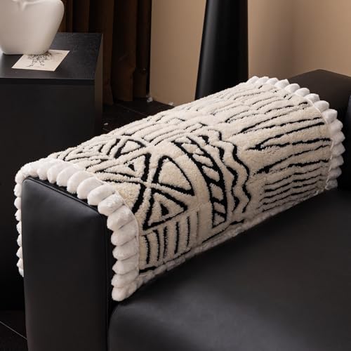 Boho Plush Couch Arm Covers, Soft Fuzzy Arm Chair Covers, Non-Slip Anti-Slip Armchair Slipcovers for Dogs Cats Pet Loveseat Recliner Leather L Shaped (White,28"x28") - color: White, size: 28"x28"/Armrest or Backrest Cover