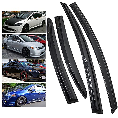 Rain Guards Side Window Visor Vent Outside Mount, 4PCS Fits 2006-2011 Honda Civic 4-Door Sedan