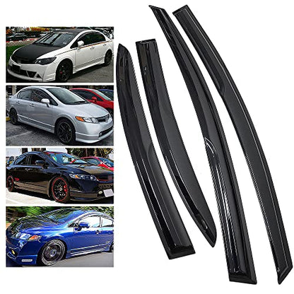 Rain Guards Side Window Visor Vent Outside Mount, 4PCS Fits 2006-2011 Honda Civic 4-Door Sedan