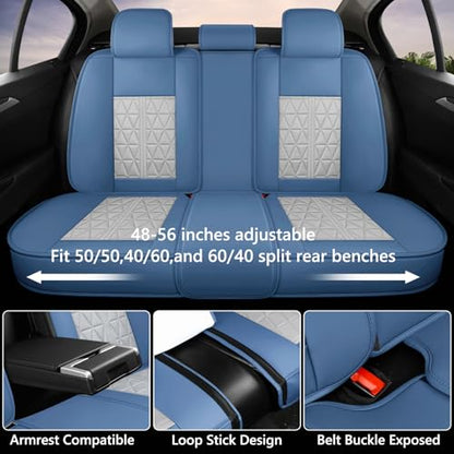 otoez Car Seat Covers Full Set, 5 Pcs Nappa Leather Seat Covers for Cars, Breatheable Automotive Seat Protector Full Coverage Universal Fit for Most Car Sedan SUV Truck Pick-up (Blue & Gray) - color: Blue & Gray