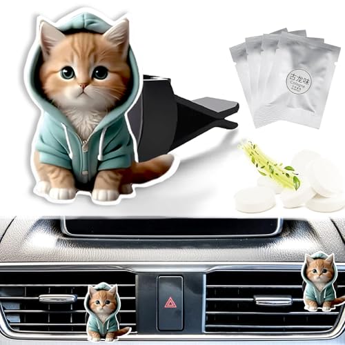 Cute Car Air Freshener Clips Cat Car Vent Clip Cat Cars Scents Cologne Air Conditioner Clip Auto Vent Interior Decoration Cars Accessories Cats Loves Gifts for Men Women - color: Milk Tea Cat