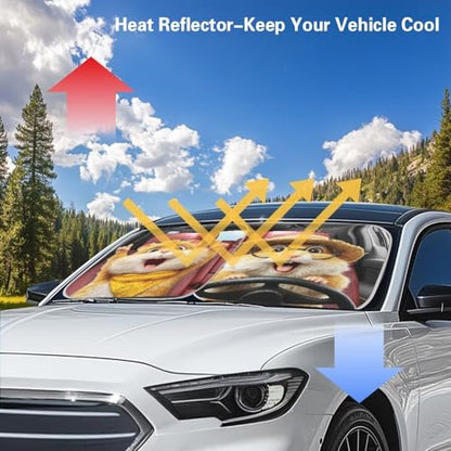 2 PCS Car Windshield Sun Shade Hamster Foldable Sun Shield for Front Window Blocks UV Rays and Keeps Your Vehicle Cool, Auto Sunshade for Car Truck SUV - color: Hamster