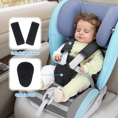 3 Pcs Car Seat Stroller Straps Pads for Baby, Newborn Soft Shoulder Strap and Crotch Covers, Universal Shoulder Straps Pads for Car Seat, Pushchair, High Chair (Black) - color: Black