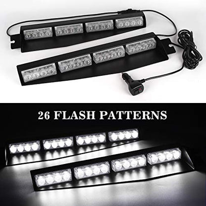 ASPL 32LED Visor Lights 26 Flash Patterns Windshield Emergency Hazard Warning Strobe Beacon Split Mount Deck Dash Lamp With Extend Bracket (White) - color: White