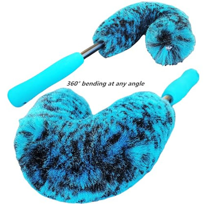 4PCS Wheel Brush Kit for Cleaning Wheel and Tire, Wheel and Rim Brush, Car Detailing Brushes, 360 Degree Bendable & Durable Car Wheel Rim Cleaner Brush Set (Blue) - color: Blue