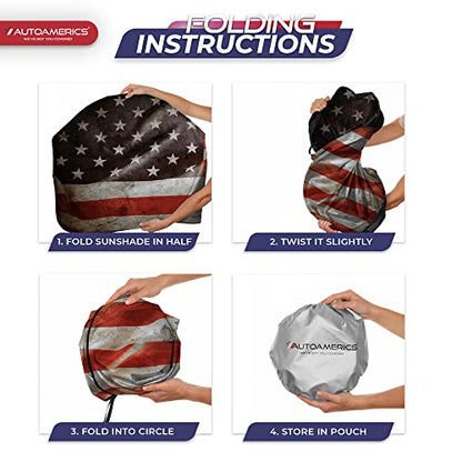 Autoamerics 1-Piece Windshield Sun Shade Grunge American Flag - 1 USA Design - Foldable Car Front Window Sunshade for Most Sedans SUV Truck - Blocks Max UV Rays and Keeps Your Vehicle Cool - Large - color: USA GRUNGE FLAG-1, size: LARGE = 64 x 33.5 inches
