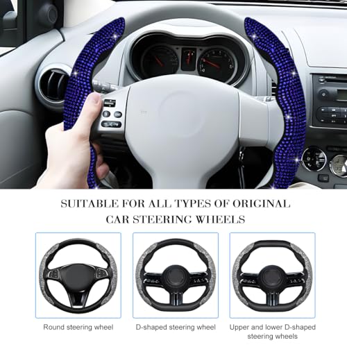 Bling Car Steering Wheel Cover, Rhinestones Non-Slip 15 Inches Vehicle Wheel Cover, Diamond Sparkling Steering Protector for Women Girls, Universal Automotive Accessories (Blue) - color: Blue