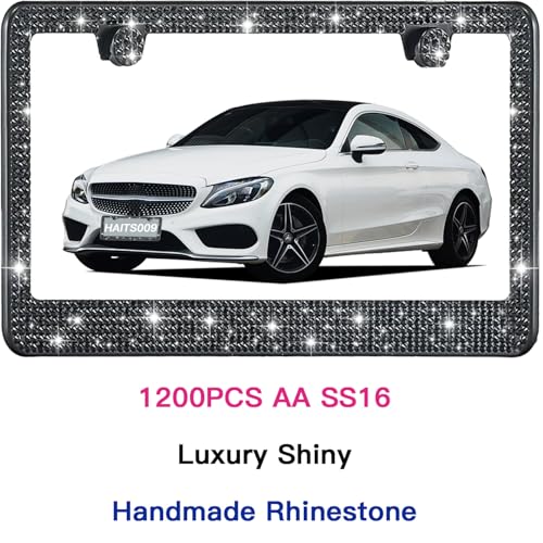 2 Pack License Plate Frames for Women, Sparkly Rhinestone Diamond Car Accessories with Glitter Crystal Caps (Black (2PCS)) - color: Black (2PCS)