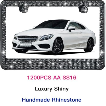 2 Pack License Plate Frames for Women, Sparkly Rhinestone Diamond Car Accessories with Glitter Crystal Caps (Black (2PCS)) - color: Black (2PCS)