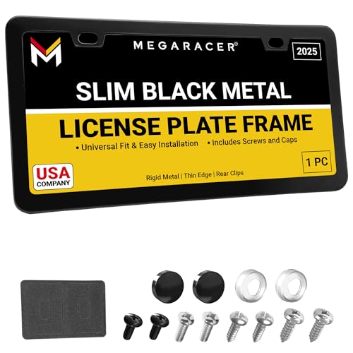 Premium Slim Matte Black License Plate Frame – 1 Piece, Rust-Free Stainless Steel & Rattle-Free, Street Legal, Universal with Screw Caps, Thin Edged Metal Front or Rear Car Tag Holder for Men & Women - color: Black, size: 1 Piece