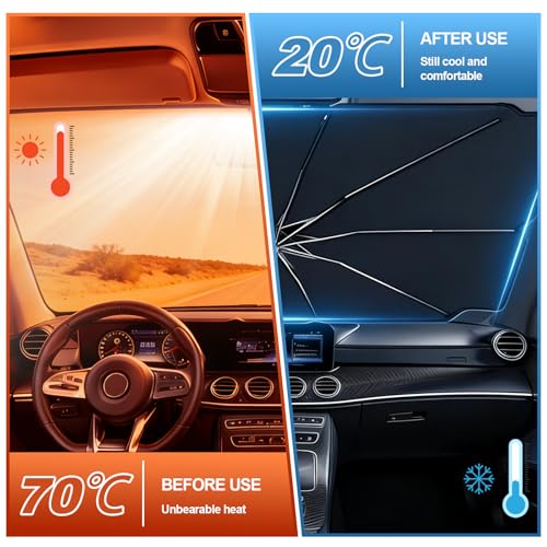 Car Windshield Sun Shade Umbrella,53" x 29" Sun Visor for Car Windshield,Foldable UV Protector & Heat Block Reflector,Full-Coverage Front Window Sunshade Umbrella Shield for Outdoor & Daily Use (L) - size: L