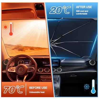 Car Windshield Sun Shade Umbrella,53" x 29" Sun Visor for Car Windshield,Foldable UV Protector & Heat Block Reflector,Full-Coverage Front Window Sunshade Umbrella Shield for Outdoor & Daily Use (L) - size: L