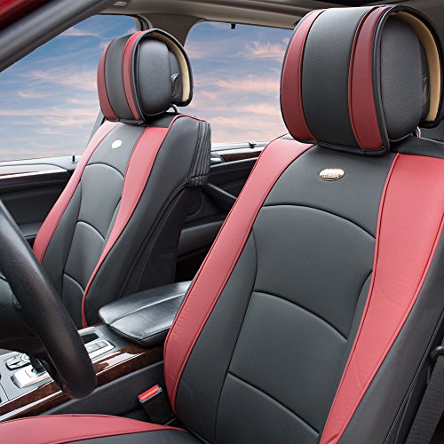 FH GROUP Front Set Faux Leather Car Seat Cover Cushions for Low Back Seat, Universal Fit, Airbag Compatible Seat Cover for SUV, Sedan, Van, Burgundy - color: Burgundy, style: Front Set