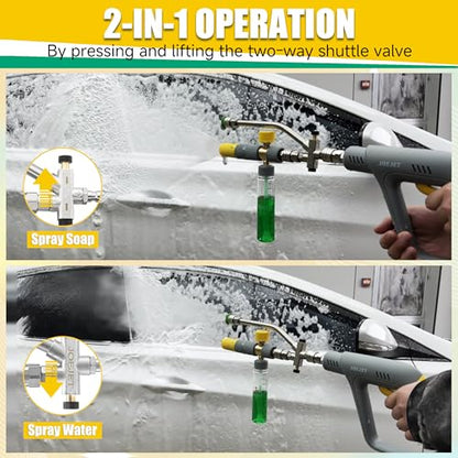 JOEJET Pressure Washer Gun with Mini Foam Cannon Dual Connector, Dual-Purpose Switch Spray Gun with 5 Power Washer Nozzle Tips, Dual Wand Foam Cannon, 1/4” Quick Connector - size: 100 ml
