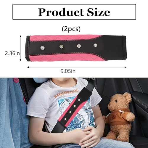 Hovom 2PCS Bling Car Seat Belt Cover Pad, Leather Seatbelt Covers for Cars, Soft Safety Seatbelt Shoulder Strap Covers, Rhinestone Auto Seat Belt Protector Cushion for Women Girls (Pink) - color: Pink