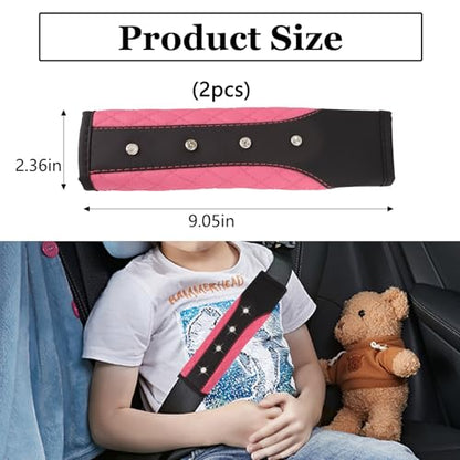 Hovom 2PCS Bling Car Seat Belt Cover Pad, Leather Seatbelt Covers for Cars, Soft Safety Seatbelt Shoulder Strap Covers, Rhinestone Auto Seat Belt Protector Cushion for Women Girls (Pink) - color: Pink
