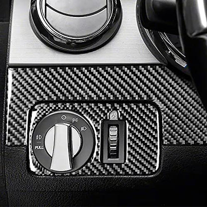 Car Interior Decals Headlight Switch Panel Cover Carbon Fiber Accessories Trim Sticker Compatible with Ford Mustang GT Shelby 2005 2006 2007 2008 2009 3PCS - color: Headlight Panel-black