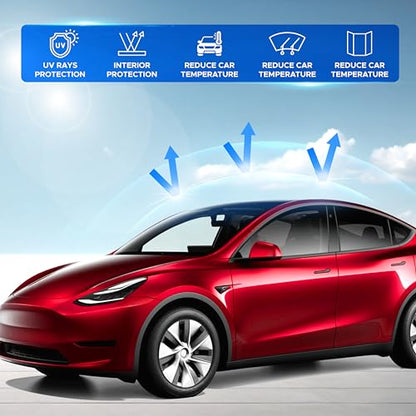 EcoNour Upgraded Tesla Model 3 Roof Sunshade (2021–2023 Highland) – No-Gap, Sag-Free Skylight Heat Insulation Reflective Glass Roof Cover –99% UV with Nano Ice Crystal-Coated Interior Sunshade - size: Tesla Model 3 Roof