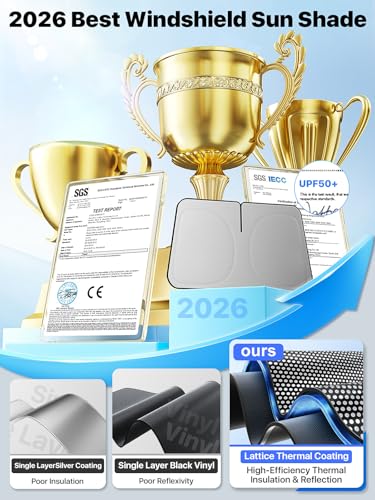 2026 Upgraded Nmoiss Car Windshield Sun Shade [Dot Matrix Reflective Coating] Extended Edge No Light Leakage Design Cooling Protect Car Interior from UV Damage Medium - size: Medium