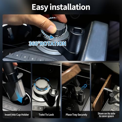 Car Desk Pro 360° Rotating Laptop and Food Tray Table, Universal Wooden Car Mount Compatible with Tesla Model 3/Y/S, Ford F150, Explorer, Maverick, SUV and Most Cars
