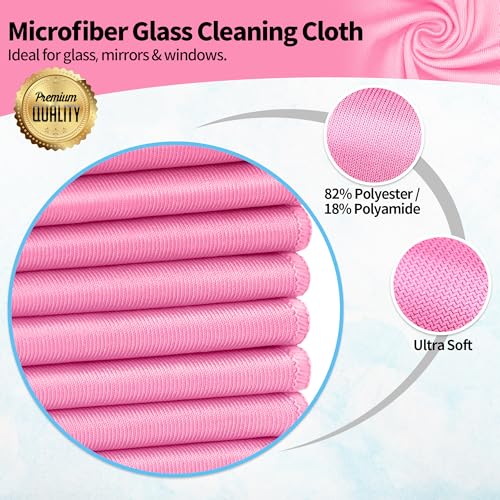 Microfiber Cleaning Cloth - 10 Pack Glasses Cleaning Cloth, 16" x 14" Window Cleaning Rags, Streak Free Lint Free Polishing Cloths Wipes for Eye Glass, Stainless Steel, Windshield, Pink - color: Pink, size: 10 Pk-16" X 14"