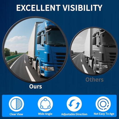 5.9-inch Round Convex Mirror with Tube Mounting Bracket- Convex Blind Spot Mirror for Truck/Bus/Van/Tractor/Tow/Forklift- 1PCS (1)