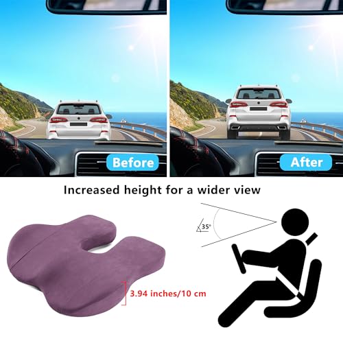 Car Seat Cushion, Memory Foam Wedge Car Seat Cushion for Driving Relieves Tailbone Pain, Ergonomic Car Seat Pad for Auto, Office Chair (Purple) - color: Purple