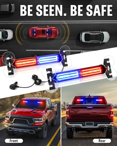 HLauto 1002L Emergency Strobe Traffic Advisor Light Bar: 40 LED Dash Safety Warning Flashing Light, Front/Rear Windshield Visor Lights for Construction Vehicle, Tow/Plow Truck (2x10.7inch, Red Blue) - color: #09 Red/Blue