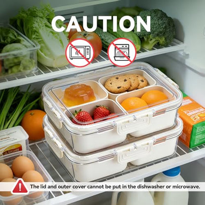 2 Pack Small Snack Box Container with Lid, 4 Compartment Snack Containers for Kids & Adults, Portable Snack Tray Organizer for School Lunch, Work, Beach,Travel & Picnic