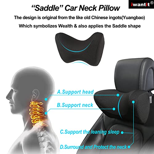 iwantit® Car Neck Pillows with Memory Foam, Neck Supporting for Long Time Driving, Adjustable Straps and Comfy Outer Cover(Black,1Package, Large Size)