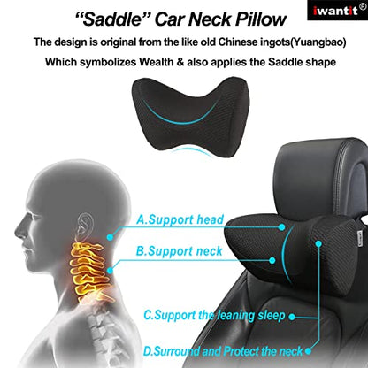 iwantit® Car Neck Pillows with Memory Foam, Neck Supporting for Long Time Driving, Adjustable Straps and Comfy Outer Cover(Black,1Package, Large Size)