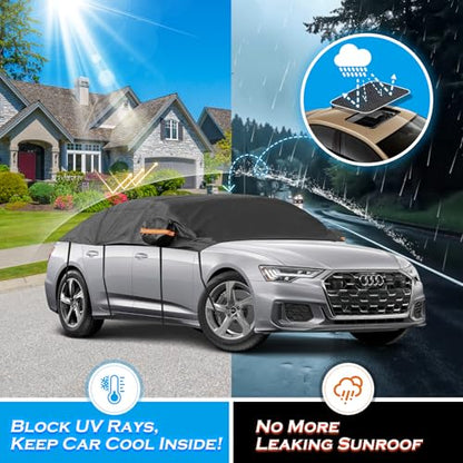 Half Car Cover Top, Snow Car Cover for Compact SUV with Cotton Liner, Sunroof & Windshield Cover for Ice and Snow, All Weather Vehicle Body Cover for Sun, Rain, Dust, Fit SUV 178-189 inchs - size: SUV M(see size table)