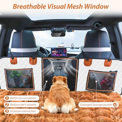 Dog Car Seat Cover Set for Back Seat, Back Seat Cover + Pet Bed Mat Perfect with Mesh Window, Hammock 600D Heavy Duty Scratch Proof Nonslip Durable Soft Back Seat Covers for Cars Trucks and SUVs - color: Khaki