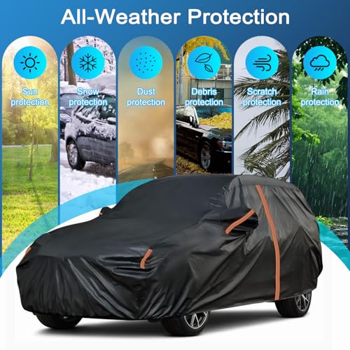 Car Cover for Honda Prologue 2023-2026 and for Lincoln Nautilus 2018-2026 and for Lincoln Aviator 2003-2026, Sun Rain UV Snow Dust Protection, Custom Fit with Driver Door Zipper & Reflective Strips