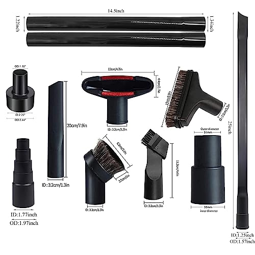 12 PCS Vacuum Attachments for Shop Vac Accessories 1 1/4 inch 1 3/8 inch Cleaning Accessories Kit with Universal Vacuum Hose Adapter Vacuum Extension Wand Horse Hair Brush Flexible Crevice Tool - size: 12 Pack