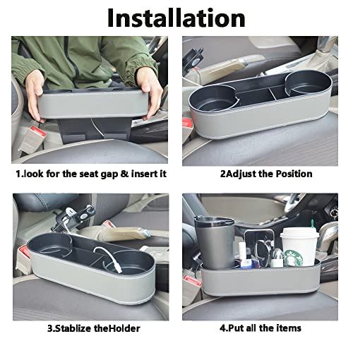 Car Cup Holder Expander Organizer,Multifunctional Cup Drink Holders with PU Leather Cover,Side Insert Center Console Seat Gap Filler Storage Box for Mug Bottle CellPhones Coffee Coasters Cards - color: Thin Grey