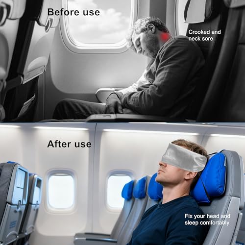 Travel Pillows for Airplanes, Airplane Head Strap with Silk Eye Mask for Sleeping, Long Flights & Car Road Trips 360°Headrest Neck Support, Stops Bobbing, Small & Compact (Gray) - color: Gray